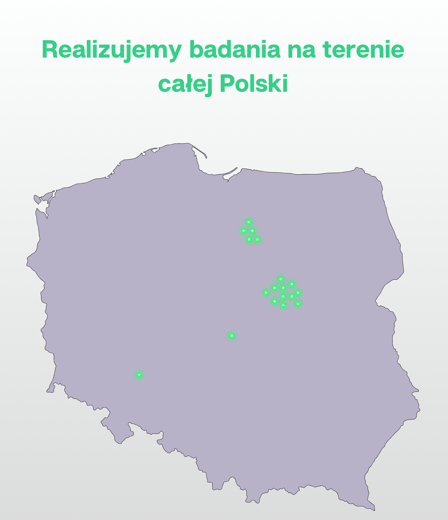 Mapa Polski z oferty Active Place pokazująca miejscowości i placówki, w których realizowano badania przesiewowe